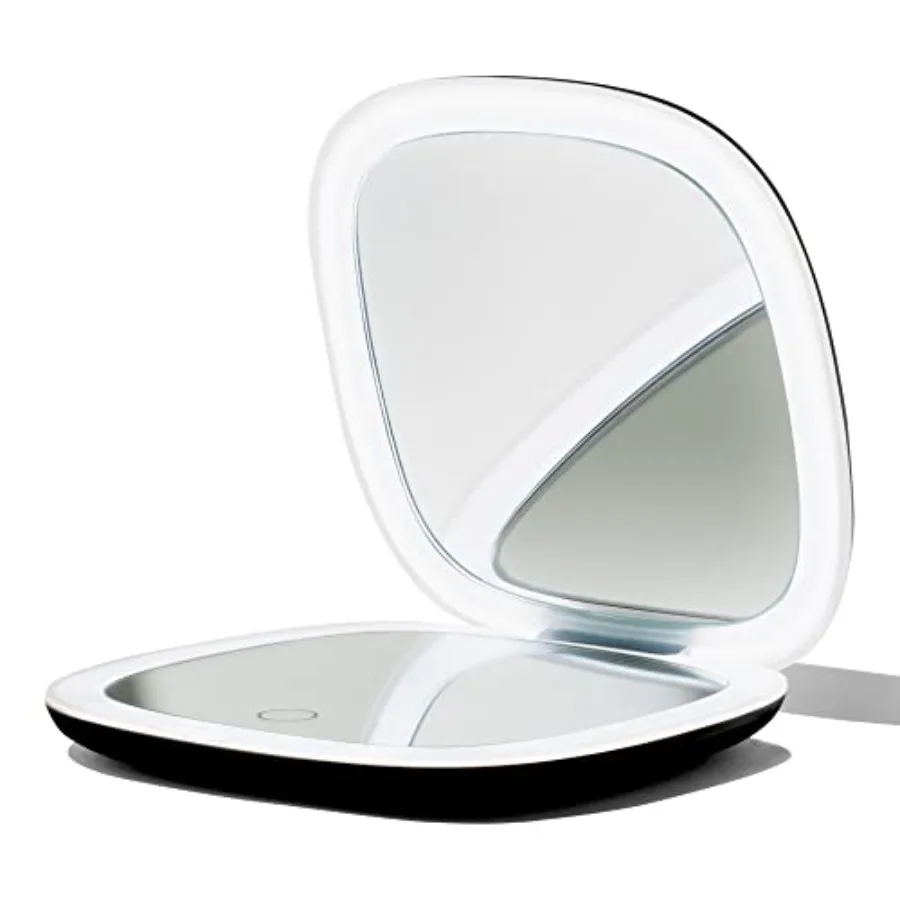 

Pocket Makeup Mirror with Lights and Magnification, Moda - Mini Light-Up Compact and Travel Makeup Mirror - Portable, Adjustabl