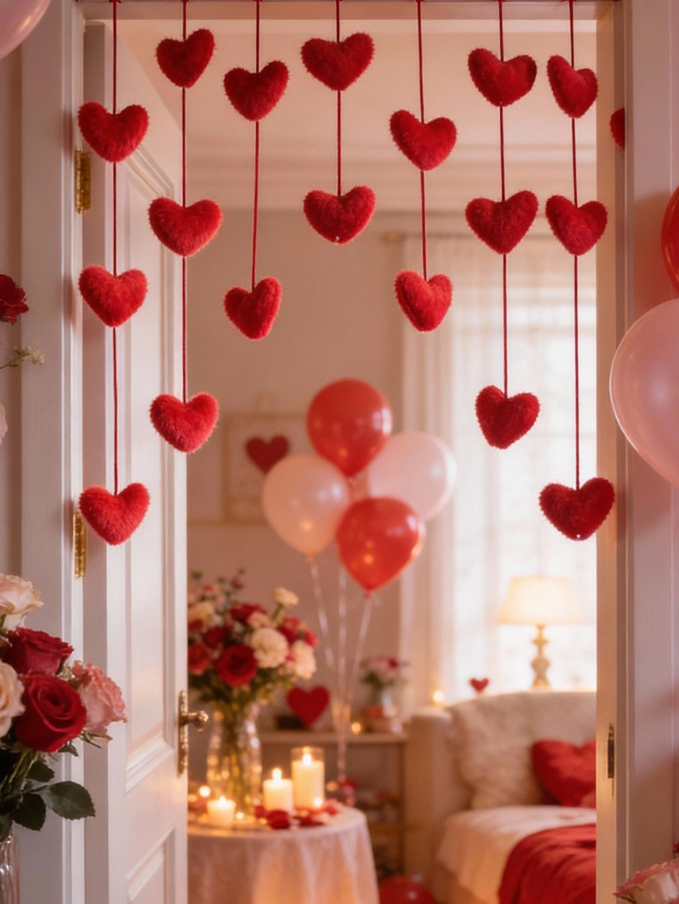 Plüsch-Herz-Türvorhang, romantisch, rot/rosa/blau, hängende Herzdekoration für Valentinstag, Hochzeit, Schlafzimmer, Zuhause, Party, Dekoration, Geschenke