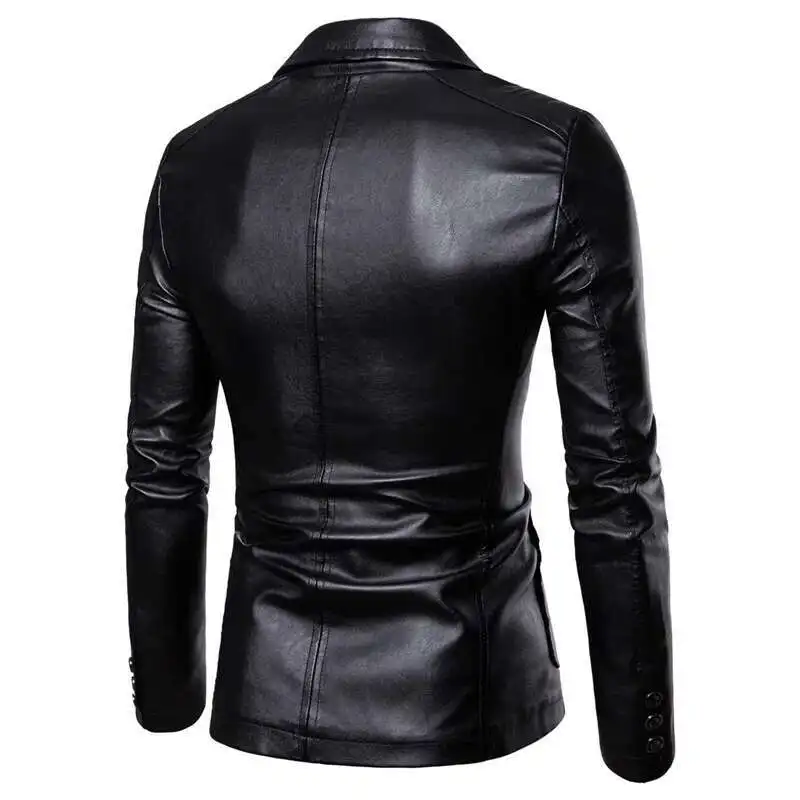 

Black Men PU Suit Jacket, Fashion Slim Leather Coat, Business Casual Blazers, Red Blue Khaki