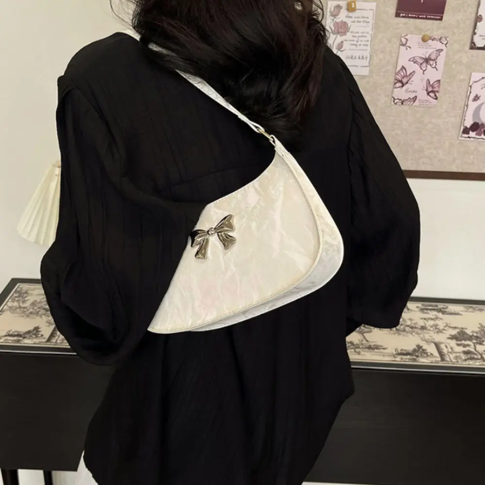 

Luxury Korean Bowknot Armpit Bag Pu Leather Y2k Bow Underarm Bag Solid Color Sweet Women's Handbag Female