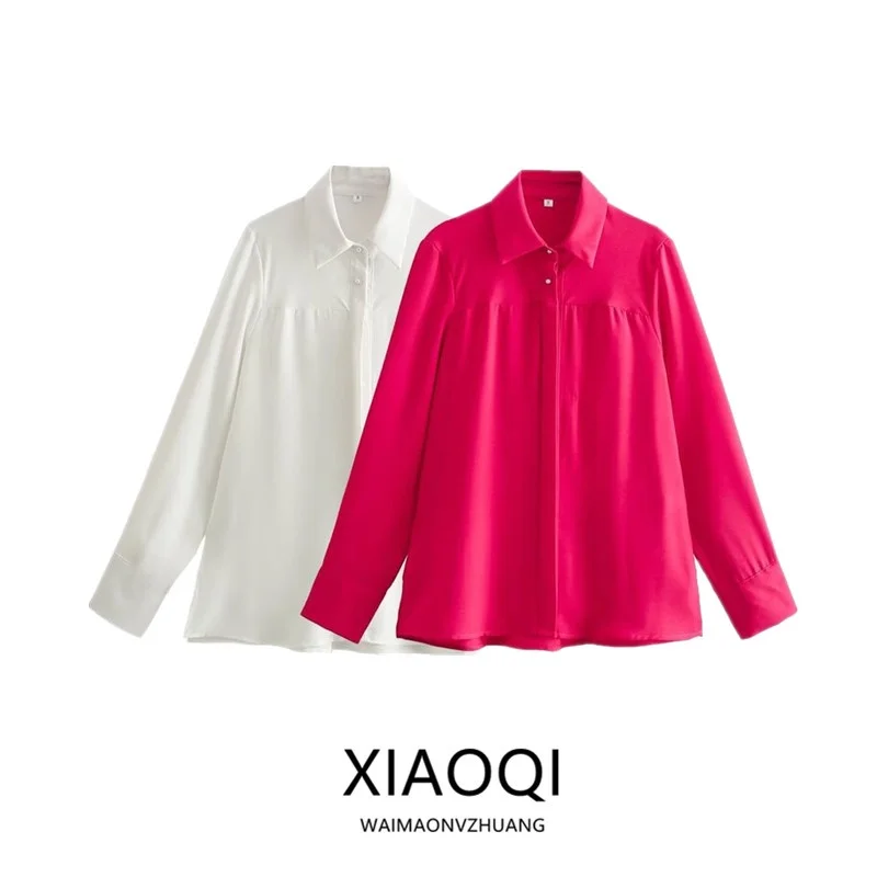 Primavera 2024 Donna irt Ele Bottone perla artificiale decorato Nuovo arrivo Vestibilità ampia Lungo Sve Versatile Sle 97052...