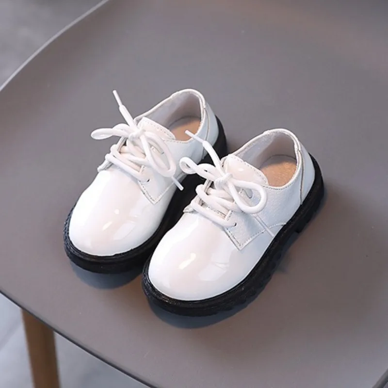 New Spring Autumn Boys Girls Black Oxford Leather Casual Shoes Children Soft-soled Lace-up School Shoes Kids Stage Casual Shoes
