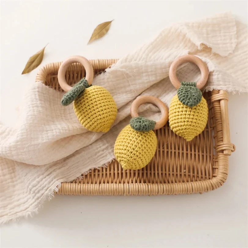 

For Lemon Rattle Bite Strength Exercise Comfort Toy Children's Crochet Fruit Rattle Music Toy Teether Newborn Toy Rattle Gift