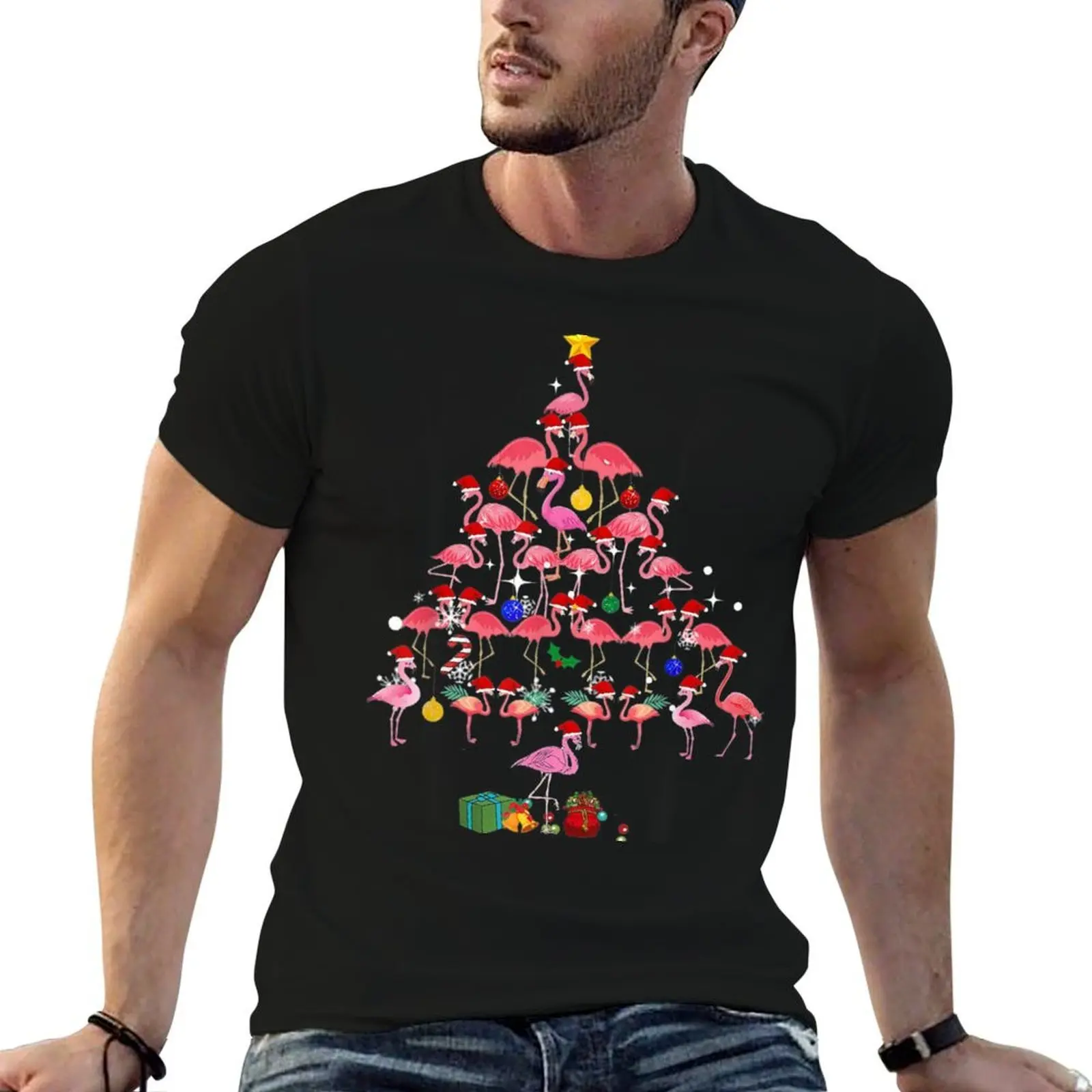 

Funny Flamingo Christmas Tree T-Shirt cotton t shirt pack anime t shirts for man T-Shirt