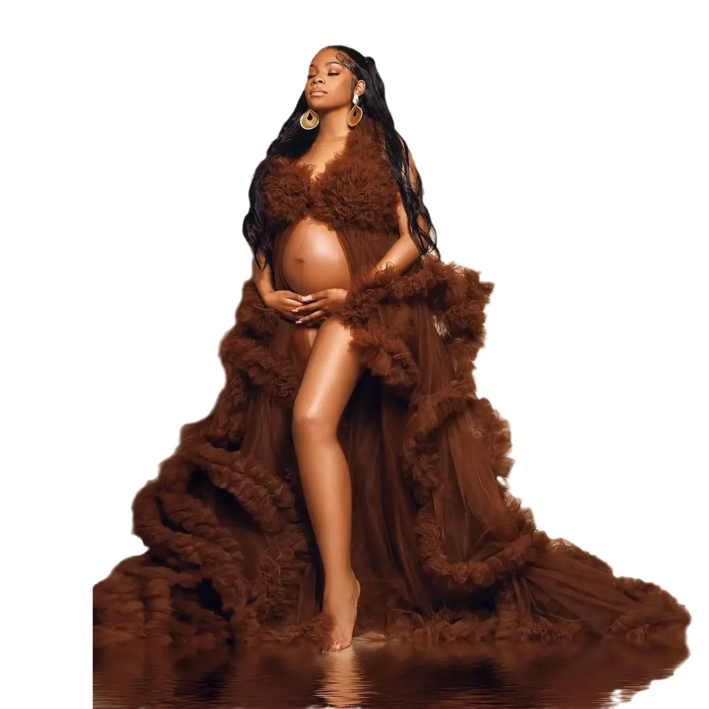 Vestidos de maternidade para sessão de fotos, babados, camadas, mulheres grávidas, vestidos frontais, tule, casamento, noiva, roupa de dormir, camisola