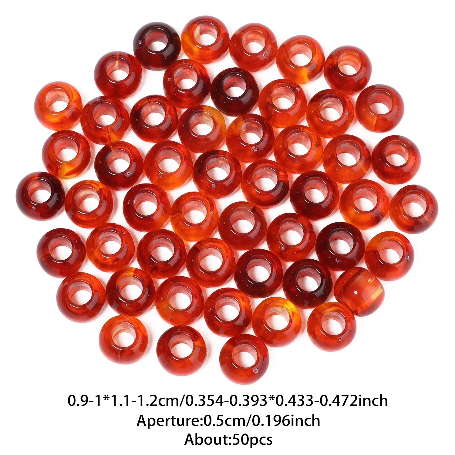 50 Stück bunte, runde Acryl-Abstandshalterperlen mit großem Loch für die Herstellung von Schmuck, Halsketten, Armbändern, Kleidungsaccessoires und Bastelarbeiten. – Detail 10