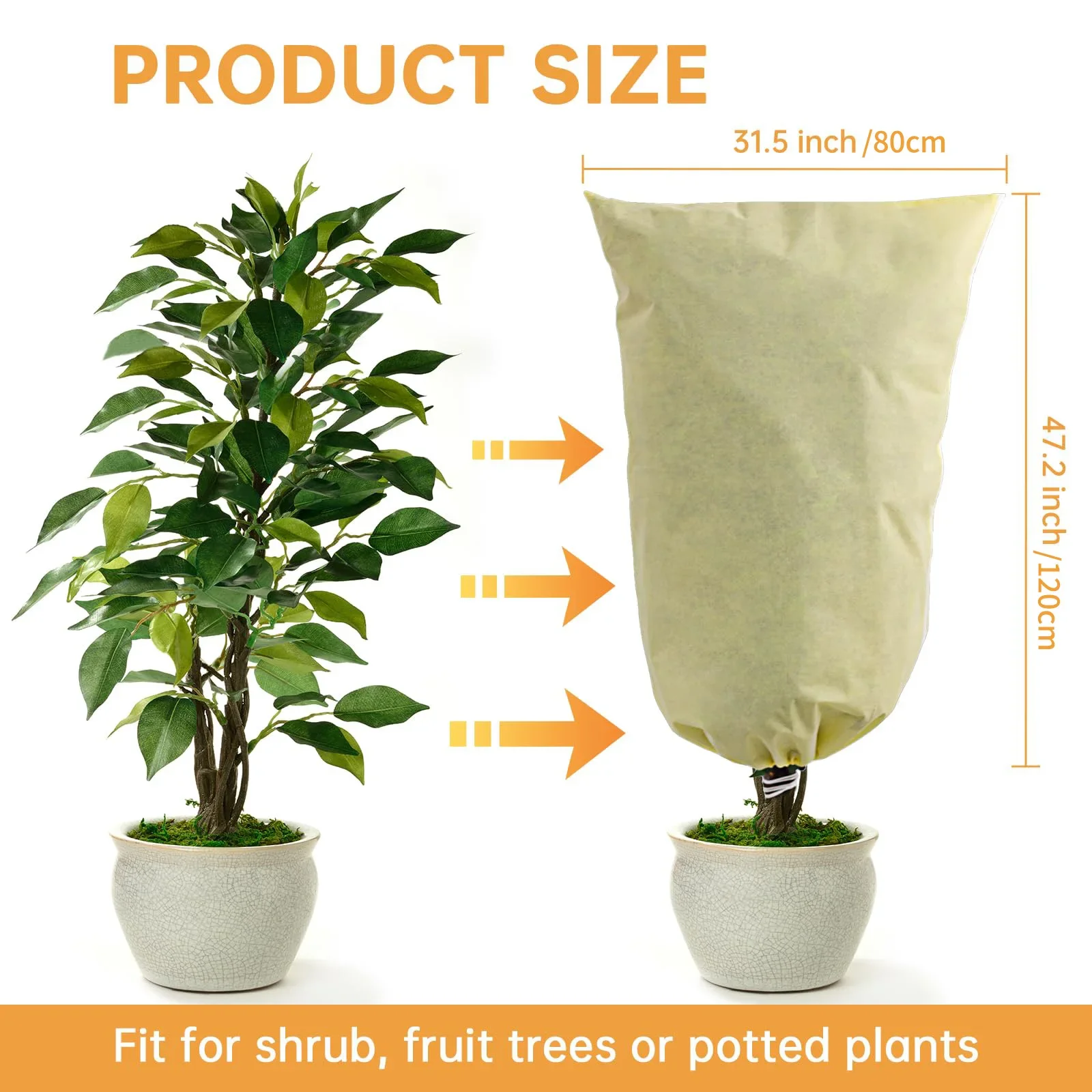 1pc 80*120cm Plant Covers Freeze Protection Frost Cloth for Outdoor Plants,Thickened Winter Tree Covers with Zipper Drawstring