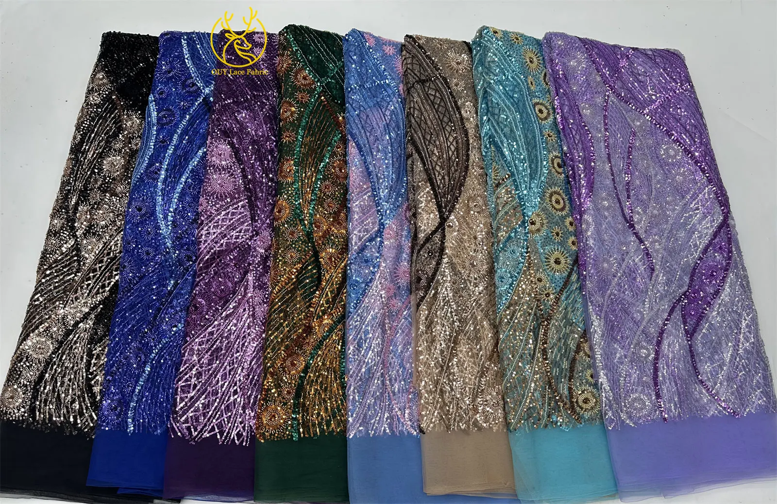 Prestige Luxury Ladies Wedding Dress Luxury French Sequin Mesh Lace Fabric 2025 High Quality Dubai Beaded Tulle Lace Fabrics