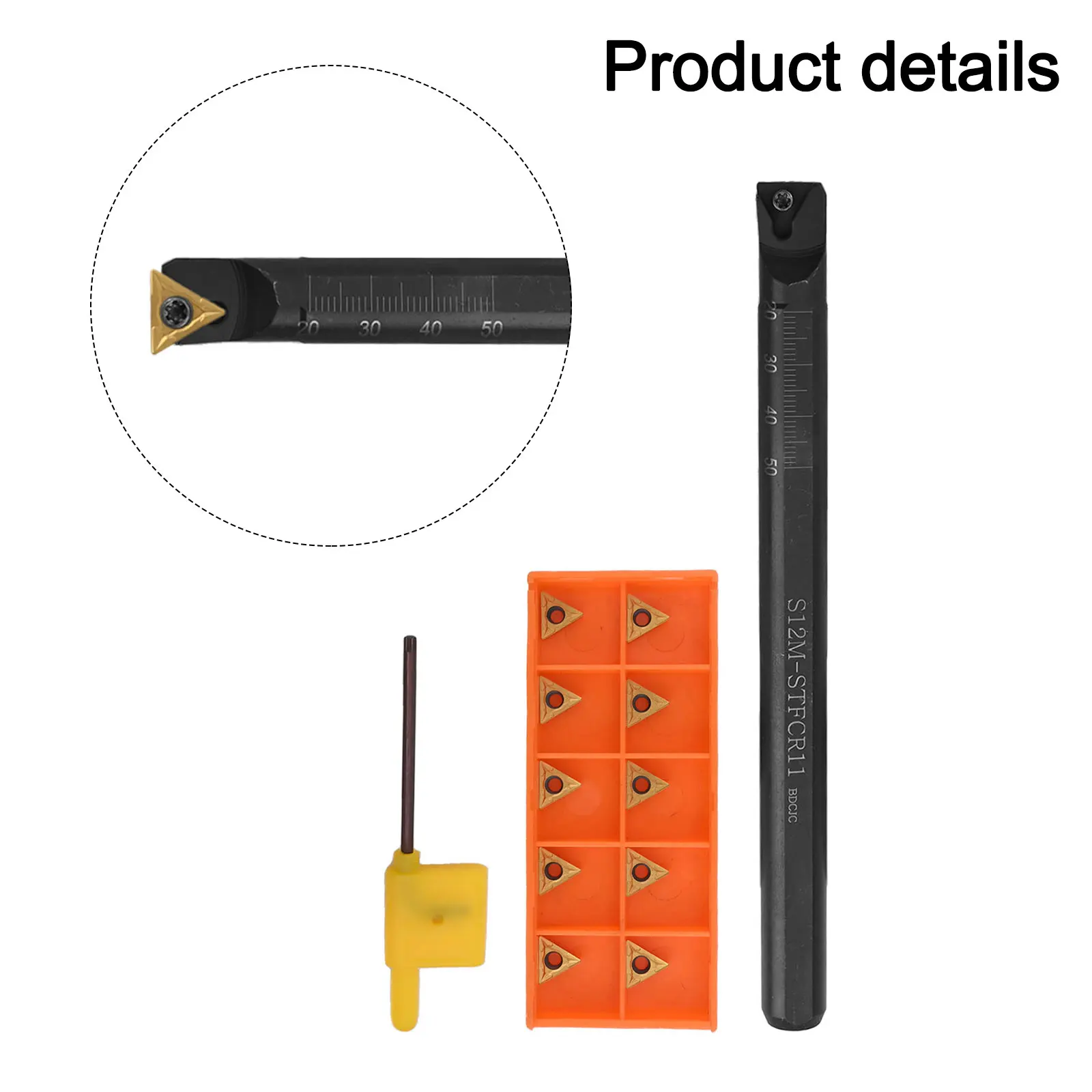 Reliable S12M STFCR11 12mm CNC Internal Turning Tool Holder with 10Pc TCMT110204 Inserts for Dependable Service