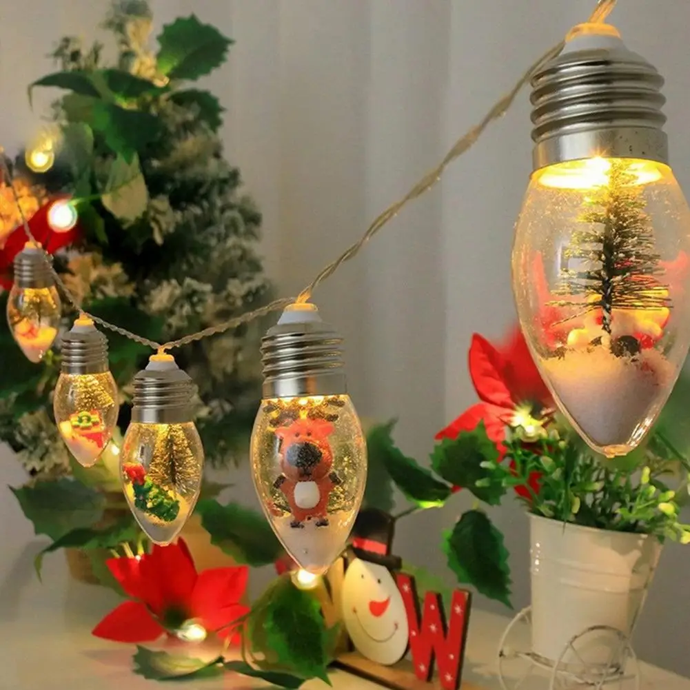 Christmas Snowball Clear Bulb String Lights With Christmas Santa Claus Snowman Tree Gifts Mix Battery Powered Light
