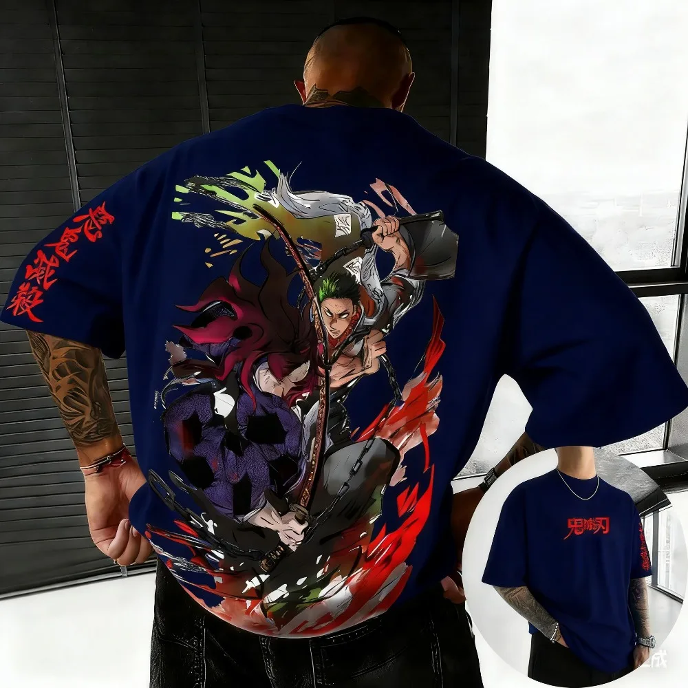 

Summer Plus Size Demon Slayer Anime Printed Men and Women T-shirt Casual Parent Child Top Fashion Cotton Street Y2K Harajuku