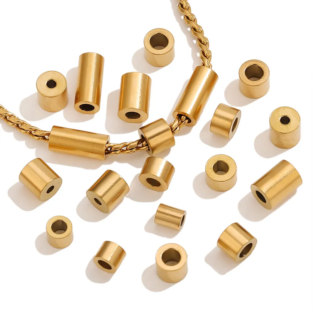 Stainless Steel Cylindrical Barrel Spacer Bead PVD Gold Waterproof Non Tarnish DIY Jewelry Making Supplies for Bracelet Necklace view 5