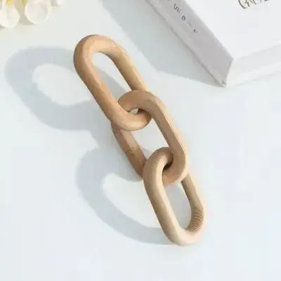 Wooden Chain Link Decor Rustic Farmhouse Ornament Decorative Wood Knot Sculpture Home Shelf Fireplace Table Accent