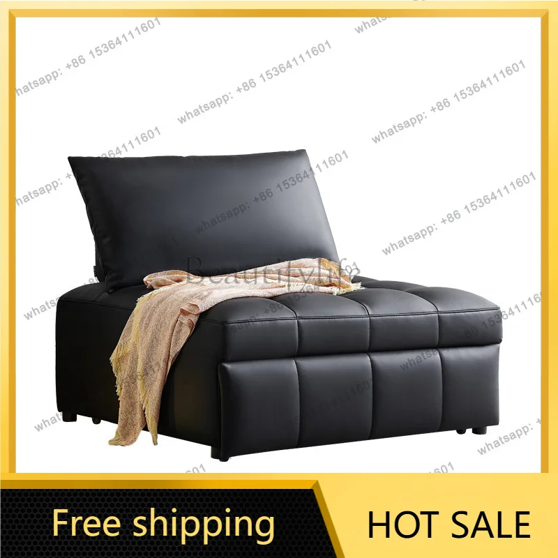 Modern simple leather sofa small apartment living room bedroom dual-purpose retro style