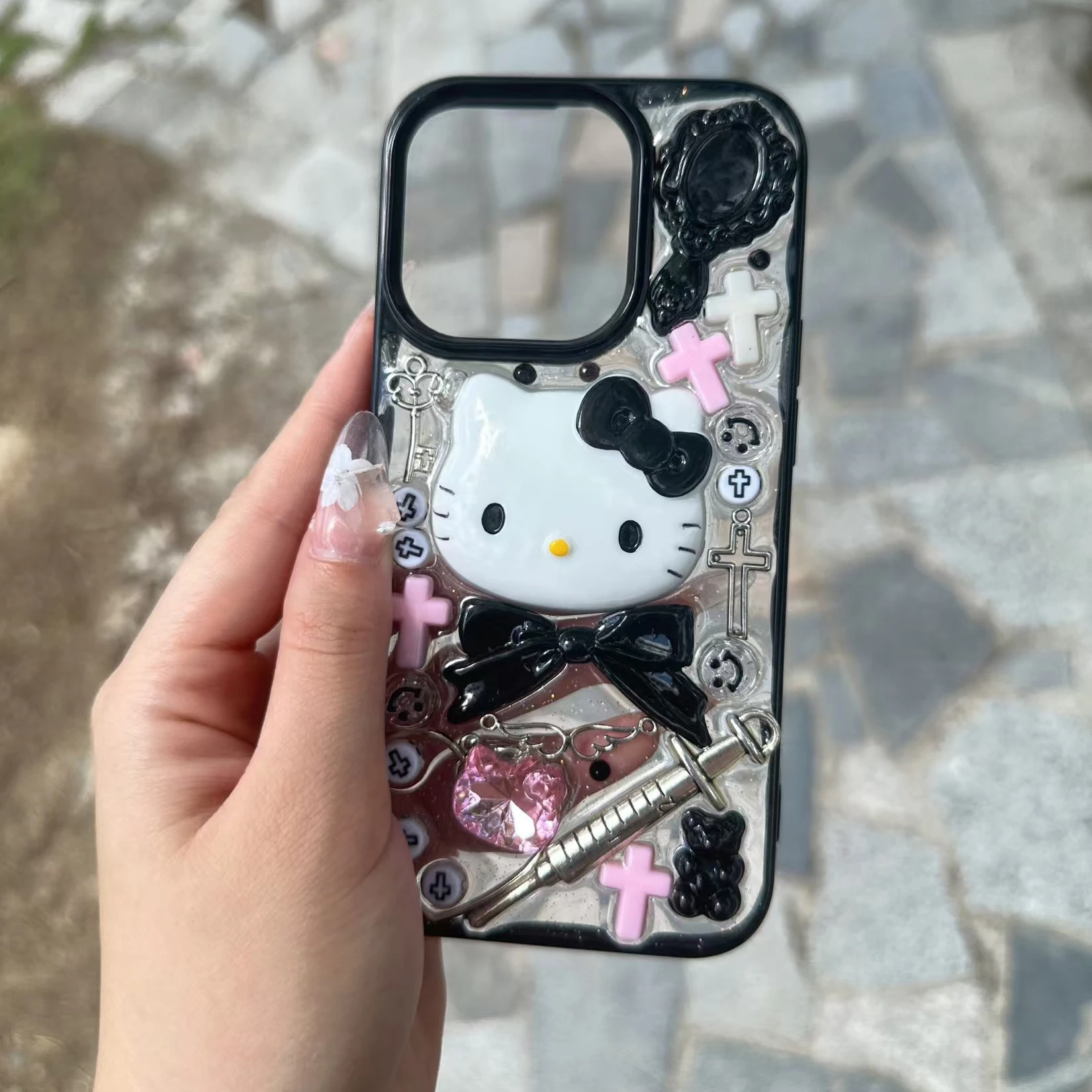 

Hello Kitty Kawaii Phone Case Cute Y2K Sanrio 3D Transparent Shockproof Cover With Lanyard For iPhone 15 14 Pro 13 12 11 Pro Max