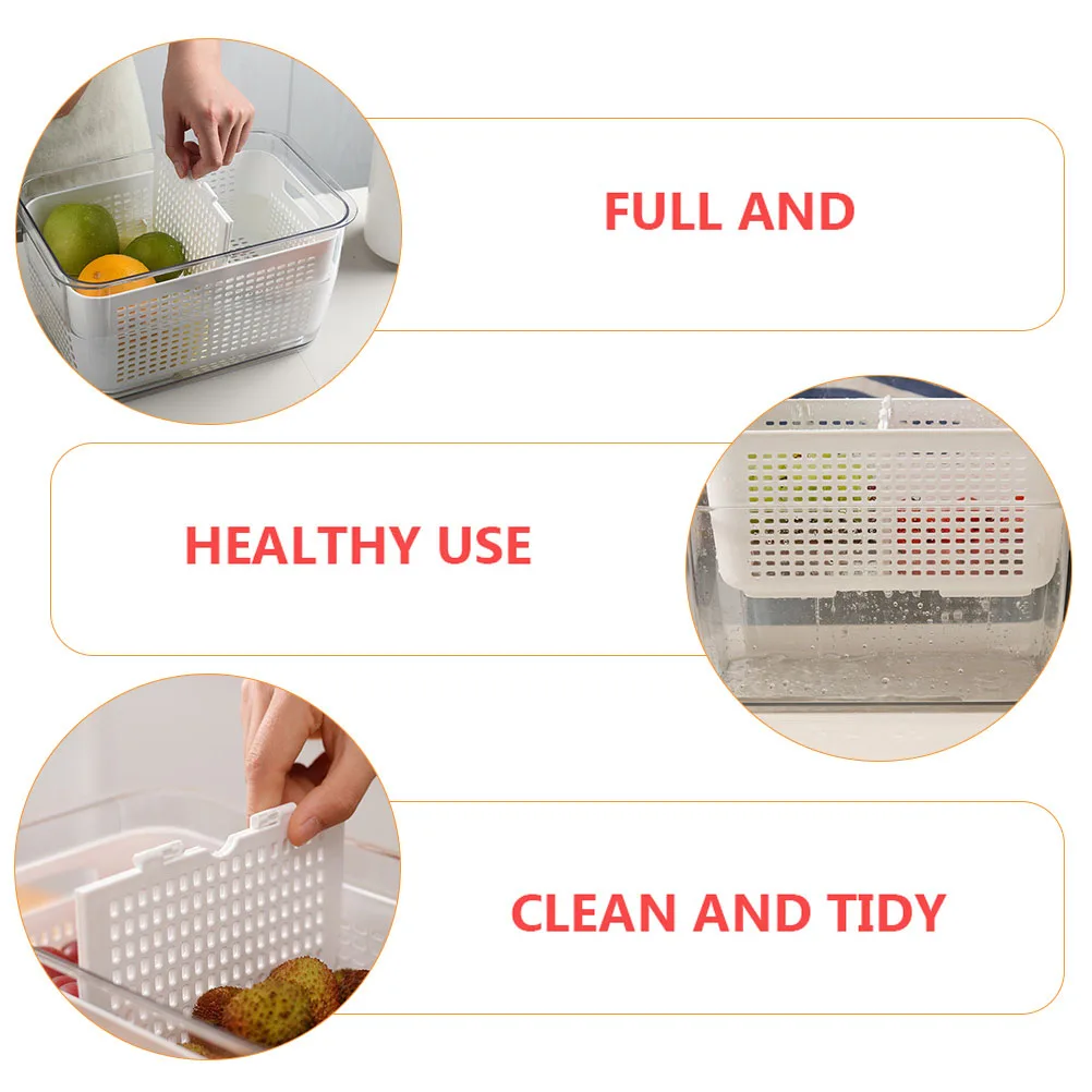 

1pc Drain Basket Box Double Layer Food Organizer Fruit Container Refrigerator Storage Container Sealed Dustproof Insect Proof
