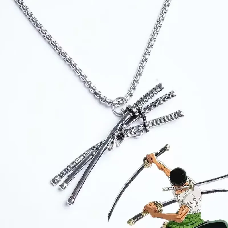 Retro Punk Weapon Three Swords Pendant Necklace Men's Trend Cosplay Hip Hop Fashion Accessories