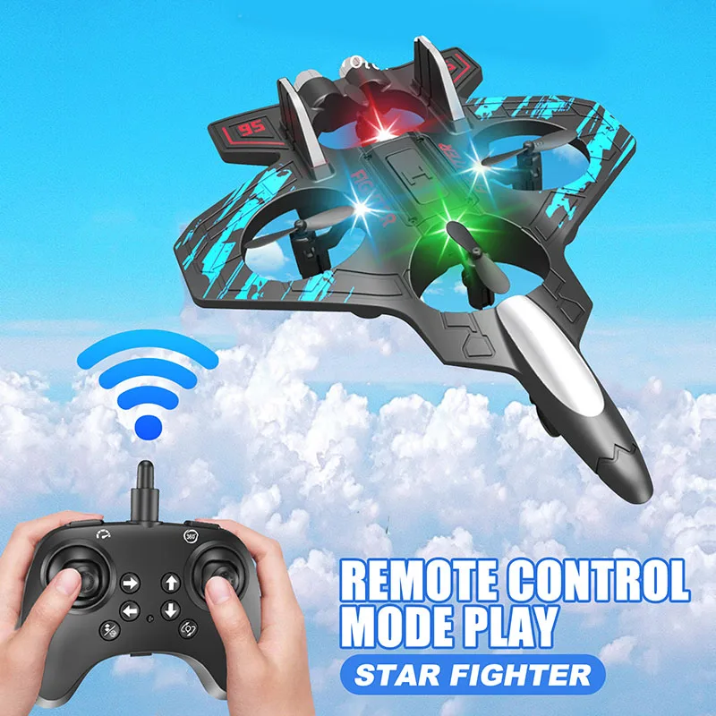 RC Fighter Airplane Mini Drone Remote Control Jet Plane Stunt Drone for Adults & Kids Toy with Light