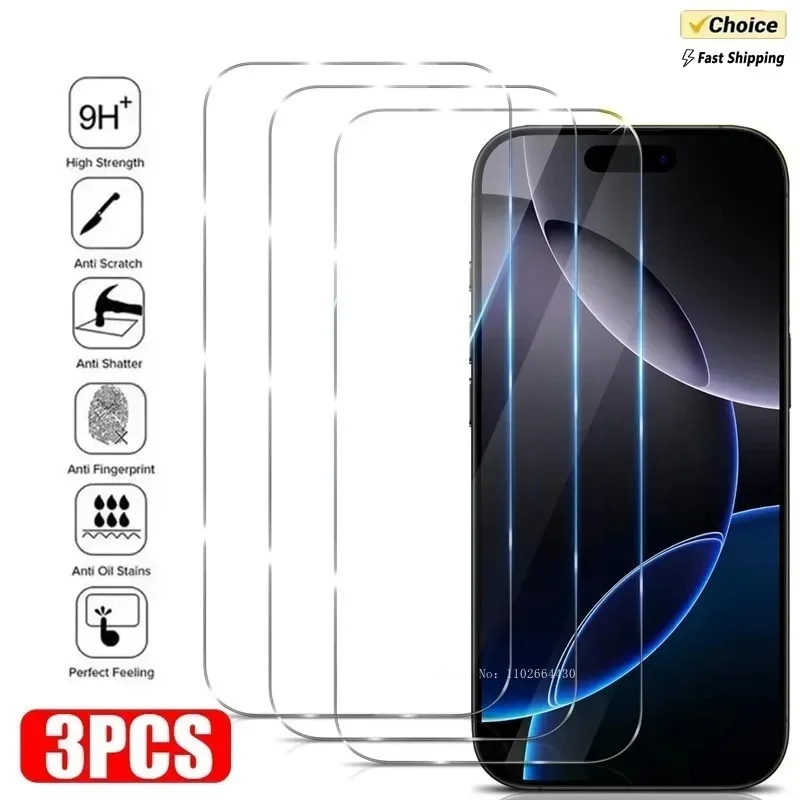 3Pcs High Definition Tempered Glass for iPhone 16 15 14 13 12 11 Pro XR XS Max Screen Protector for iPhone 16 12 Pro Max Glass