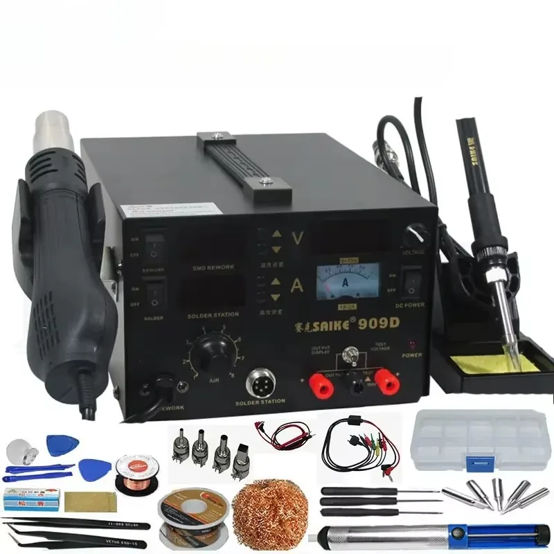 

909D 3 in 1 Soldering Station Hot Air Gun Desoldering Electric Iron Welding 1A/2A 0-15V DC Regulated Power Supply