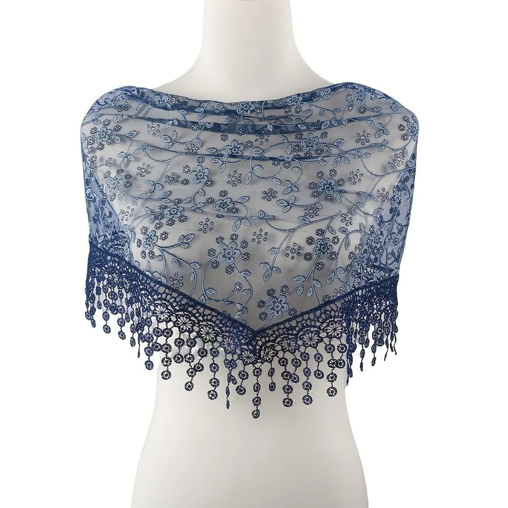 Chales de Encaje Floral Transpirables, Pañuelo Triangular de Encaje con Borlas Bordadas, Encaje Fino y Elegante con Flores, Mantilla de Encaje Español