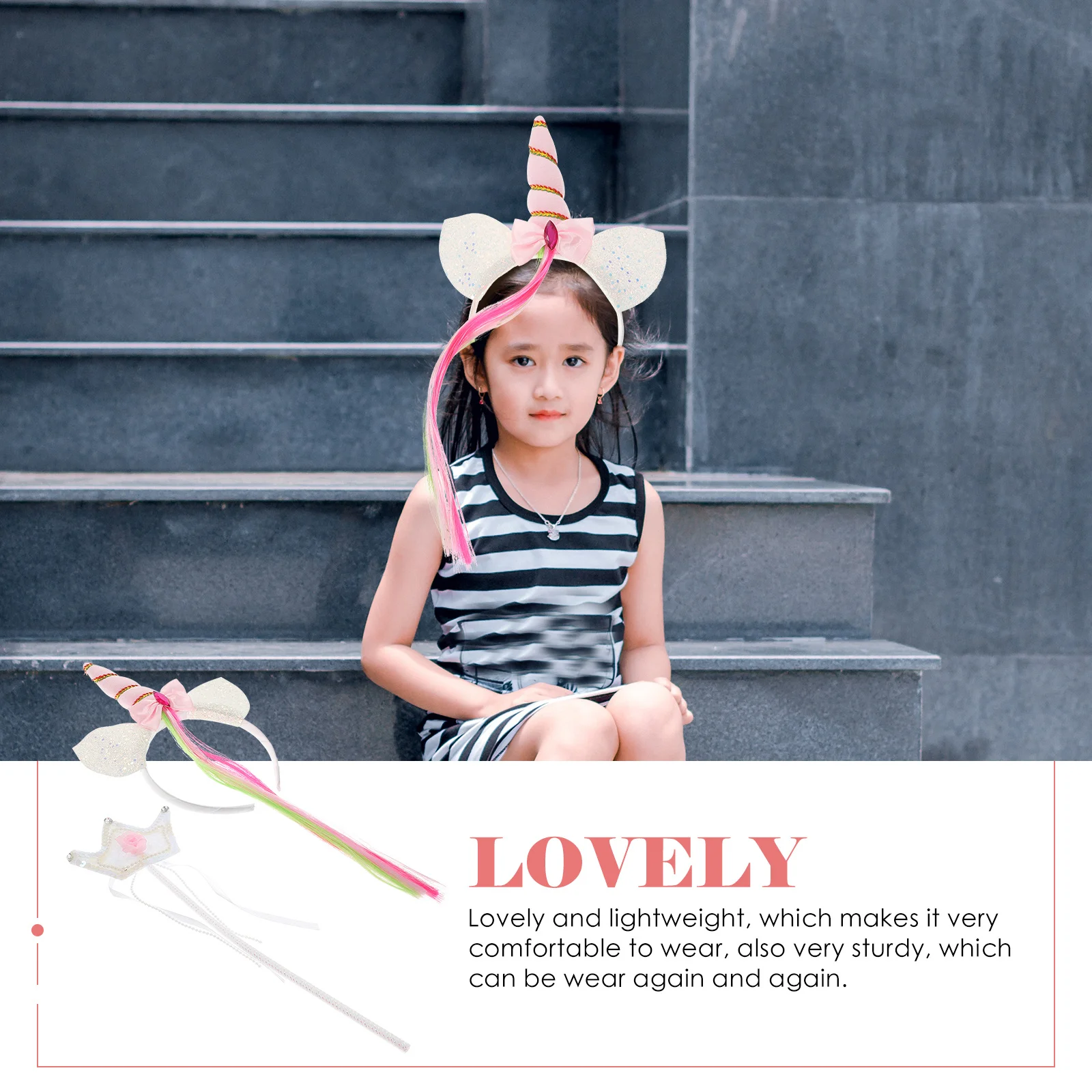 

1Set Unicorn Hairband Fashionable Lovely Girls Headband Birthday Party Festival Accessory Reusable Lightweight Charming Gift