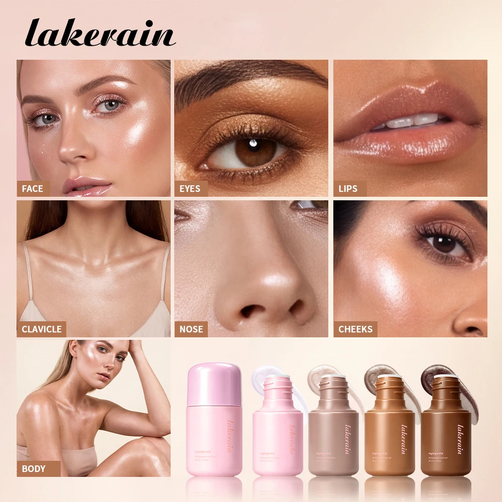 Liquid Highlighter Milk Face & Body Glow Illuminator Hydrating Pearly Pink Dewy Shimmer Long Lasting Natural Radiant Skin Makeup