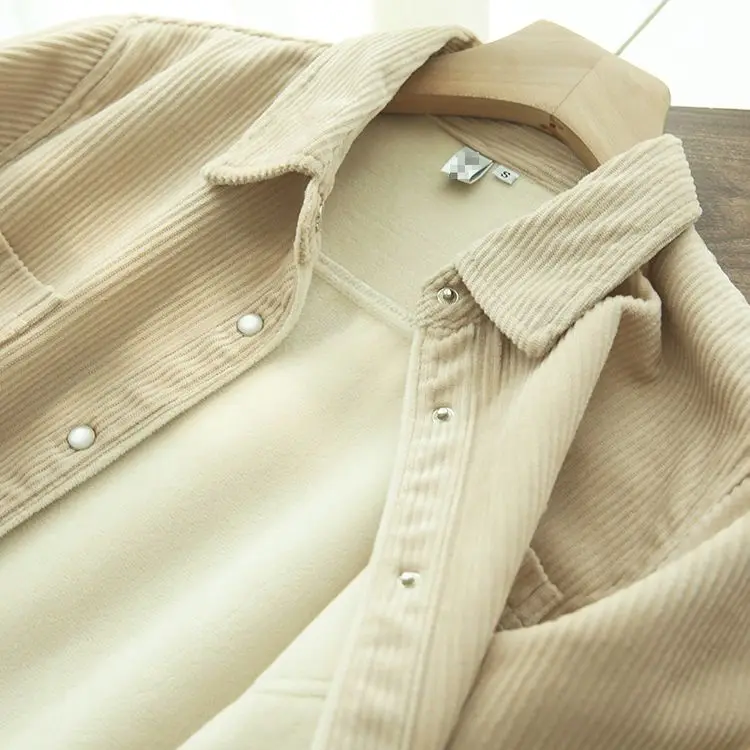 Thiened Corduroy Fce Women's irt Long Sve Casual Outerwear Top Warm Commute Sle Korean Loose Fit  Collar