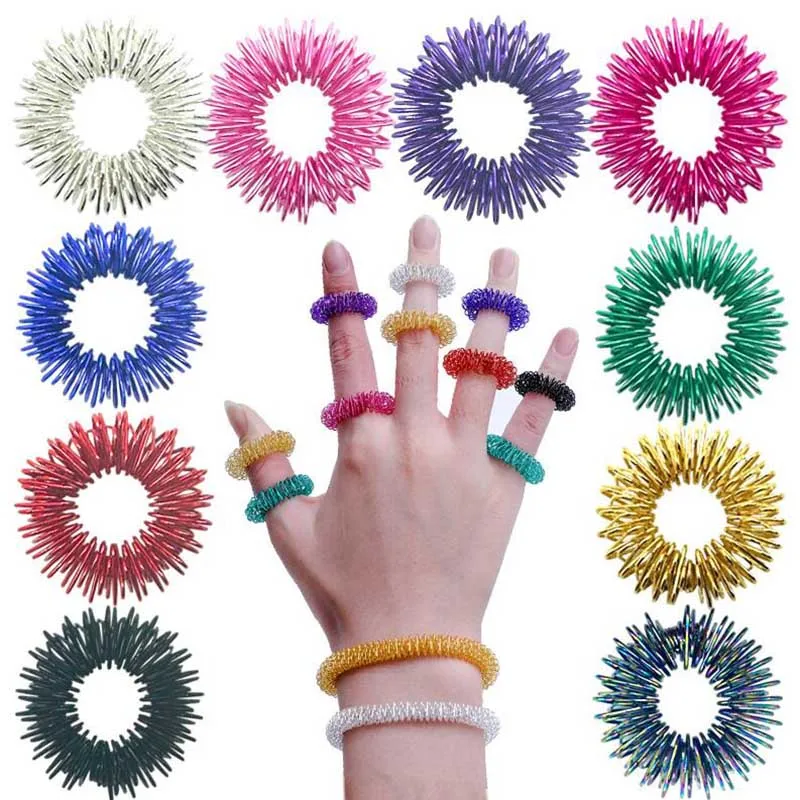 5/15Pcs Mini Spring Decompression Finger Ring Toy Finger Massager Spring Decompression Finger Massage Ring Hand Massage Tool