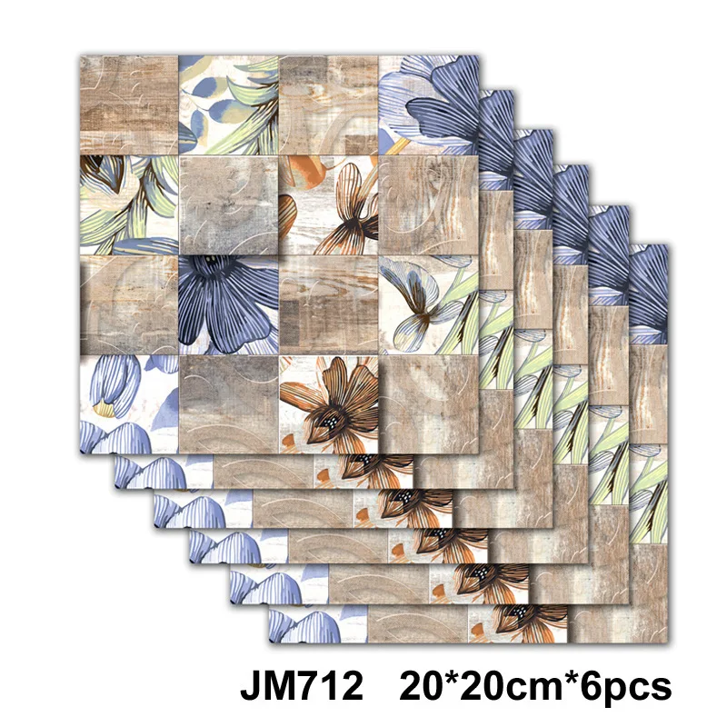 20x20cm 6pcs 3D Textured Wall Stickers Self-Adhesive for Bathroom Kitchen Tile Effect Waterproof Kitchen Renovator