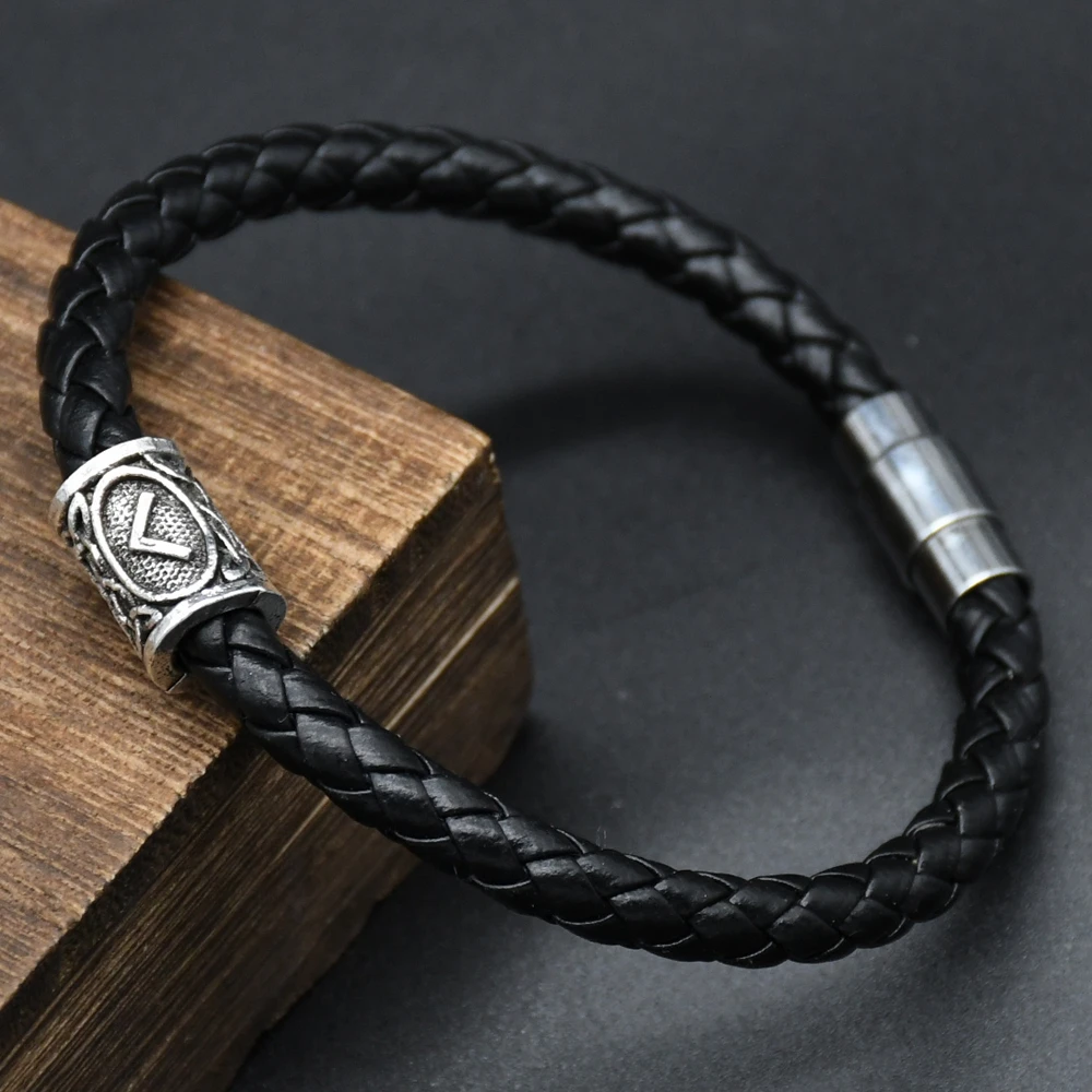 Men Leather Viking bracelets Rune Charms Beads Valknut Amulet DIY Bracelets Bangles jewelry