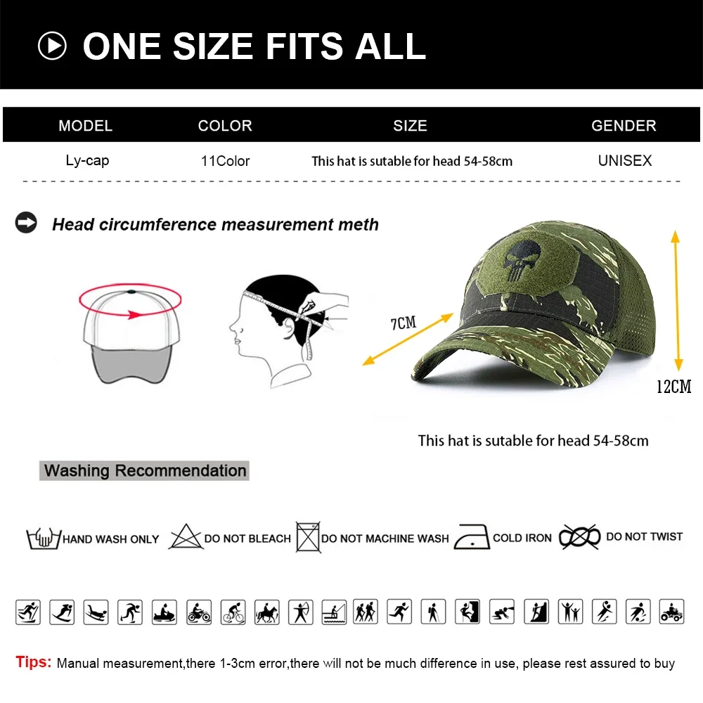 Summer Baseball Cap Sun Protection Men Sports Outdoor Hiking Hip Hop Airsoft Tactical Skull Camouflage Adjustable Snapback Hats