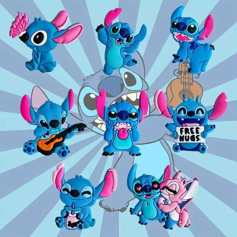 Encantos de sapato Jibbitz Stitch dos desenhos animados para CROCS Conjunto de 8 fivelas de sapato temáticas Disney Stitch removíveis para uso decorativo