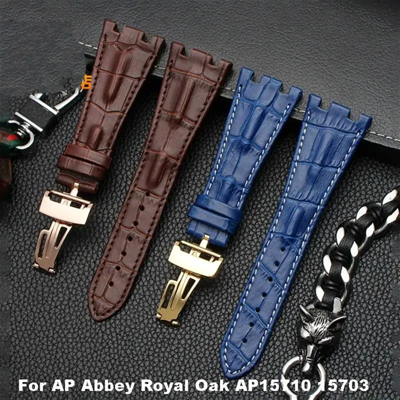 SCHIK Leather Watch Band Men Suitable For AP Abbey Royal Oak AP15710 15703 Leather Notched Watch Chain 28mm