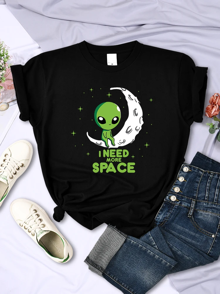 I Need More Space Green Alien Female T-Shirts Street Harajuku Tops Casual Breathable Short Sleeve All-math Soft Womens Clothing