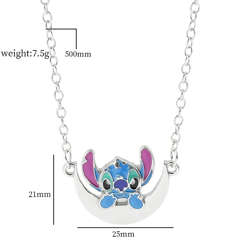 Disney Anime Lilo & Stitch Necklace Kawaii Stitch Necklace Cartoon Moon Heart Shape Pendant Accessories Girl Toy Gifts