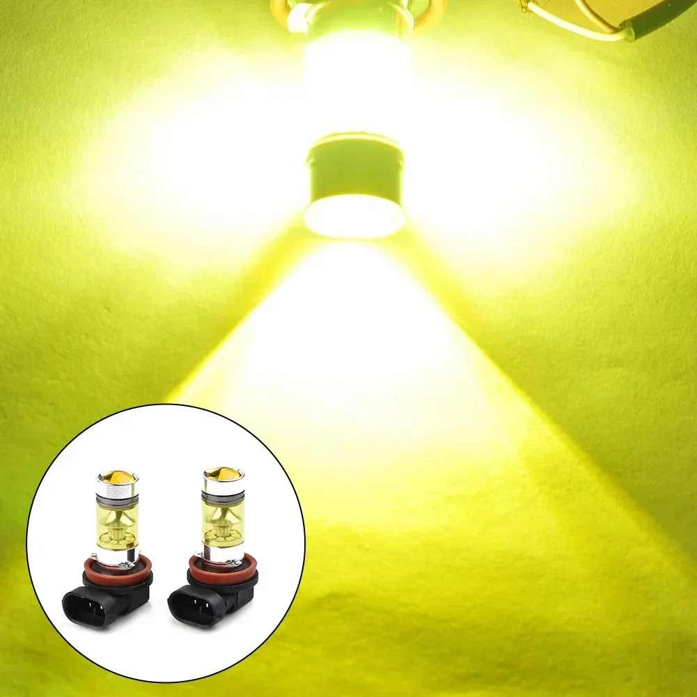 Bright Yellow Light, H11 H8 LED Fog Light Bulbs, 4300K, 100W, 1500LM, Focus Lights, Aluminum Alloy Housing, Pack of 2