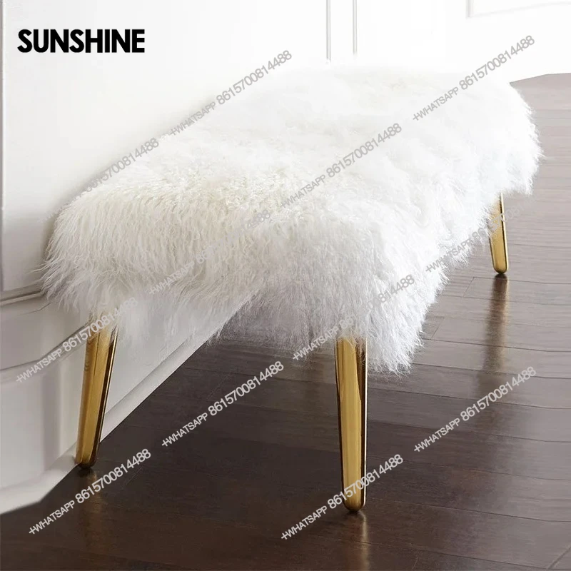 

Long wool stainless steel stool foyer shoe changing bedroom bedside stool