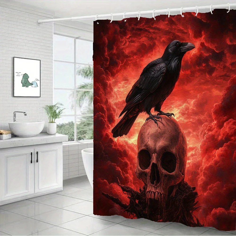 Dark Gothic Art Black Raven Standing on Human Skull Pattern Bath curtain Cozy Plush Bedspread Portable 