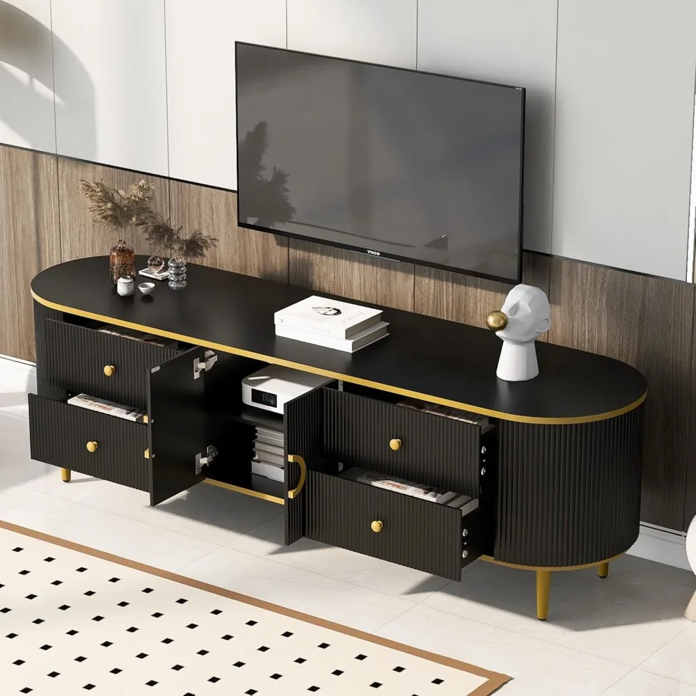 

TV Stand with 4 Drawers, Modern TV Stand for TVs up to 80 Inch, Entertainment Center with Storage Cabinet, Wood TV Console Tabl