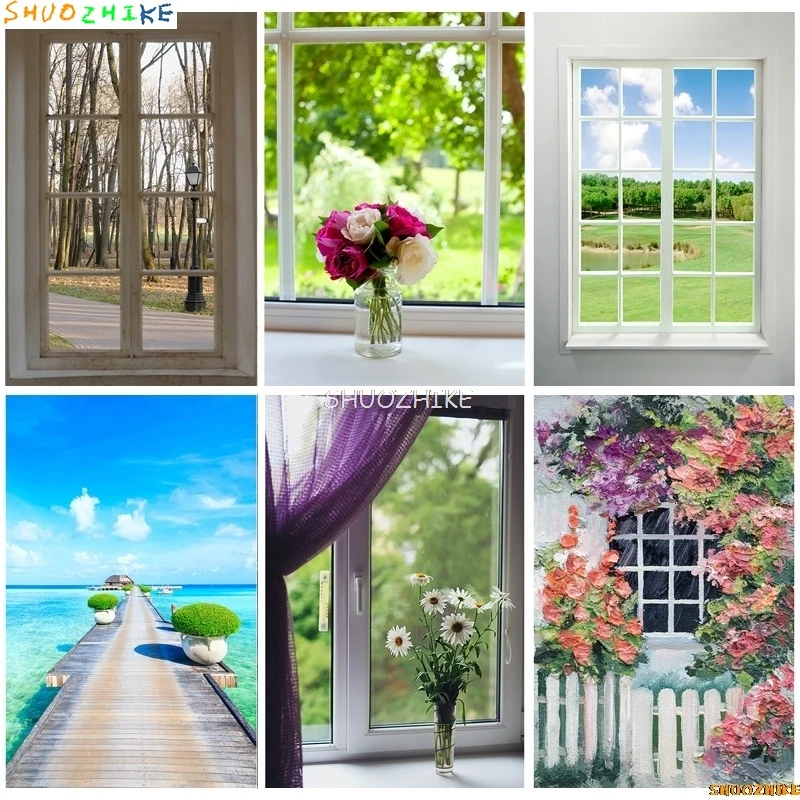 

Resort Coastal Hotel Beach Landscape Photography Backdrops Ocean Coconut Tree Tropical 3D Window Photo Studio Background SS-06