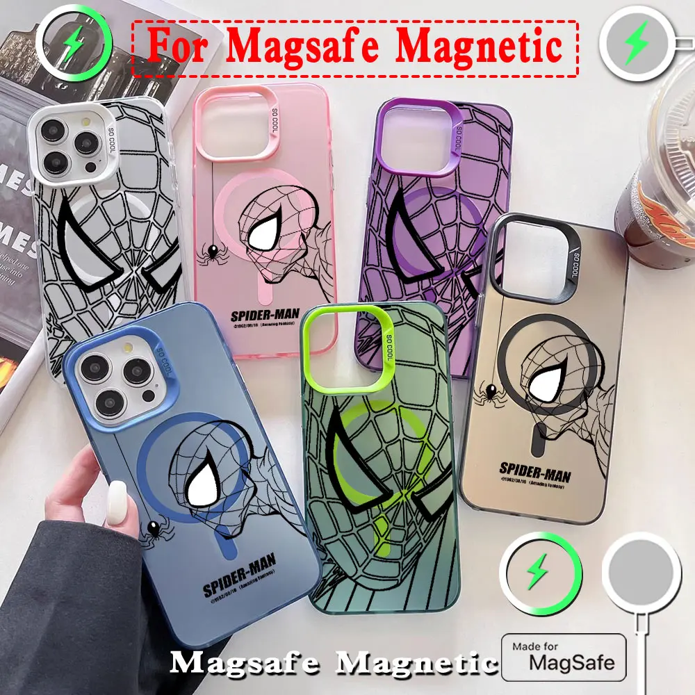 Cartoon Spiders Men Marvels Magsafe Magnetic Case for Samsung S25 S24 S23 S22 S21 S20 FE Plus Ultra 5G Soft Silver Plated Cover