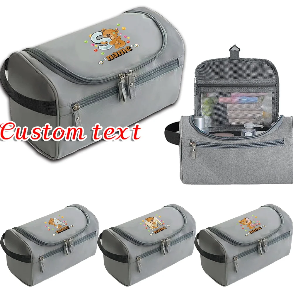 

Personalized Customization Name Grey Makeup Bag Toiletries Storage Bag Hanging Waterproof Toiletries Bag Customized Product
