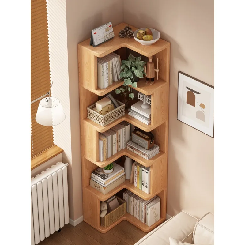 

Solid wood corner bookcase shelf floor-to-ceiling living room corner bookshelf storage locker integrated display cabinet