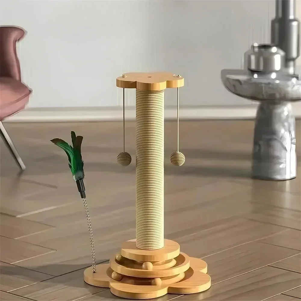 

Solid Wood Pet Cat Turntable Scratch Pillar Board Sisal Climbing Frame Toy Balls Column Training Supplies Products Accessories