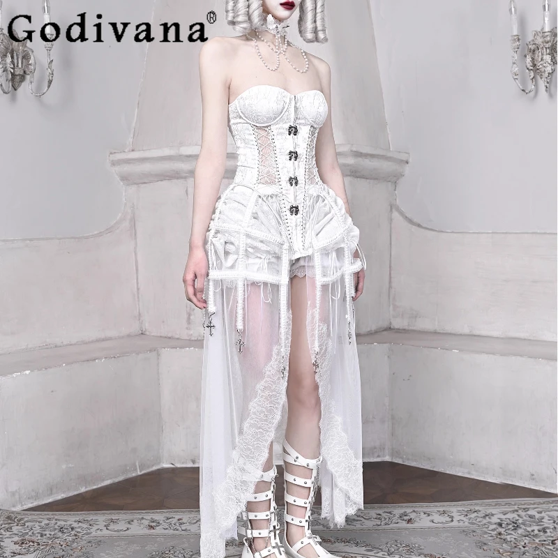 Halloween Gothic Cos Set da 3 pezzi Pantaloncini a lisca di pesce Pantaloncini a pendolo in rete Abiti da ragazza Abiti da festa eleganti e dolci da donna