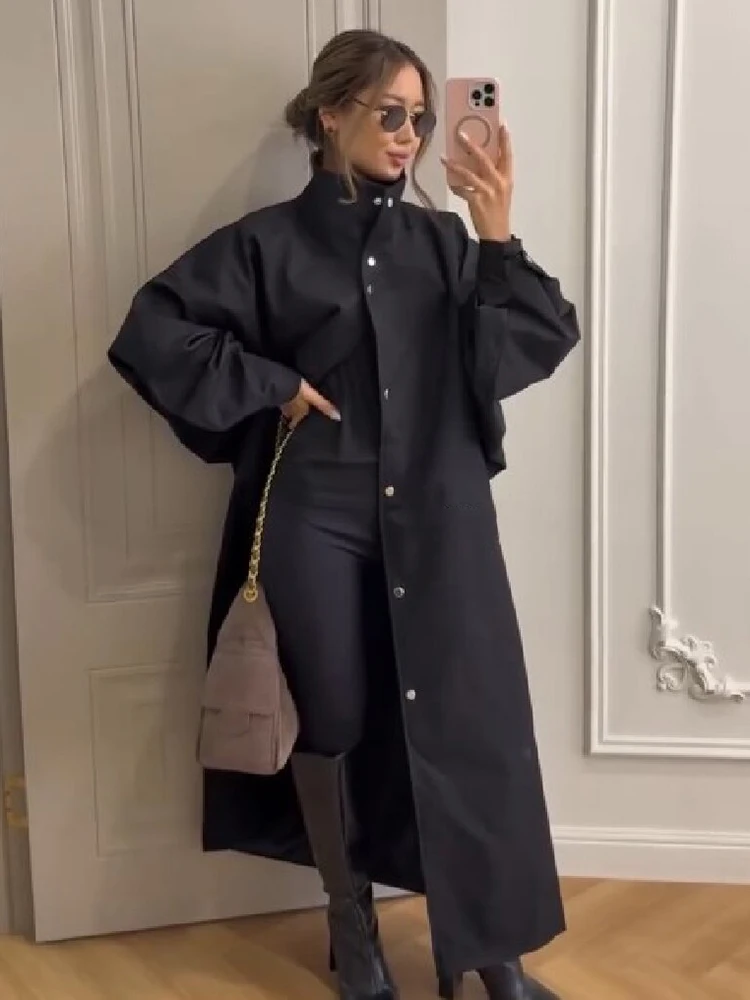 Elegant Minimal Trench Coat Sophisticated Office Commute Loose Long Maxi Overcoats Ladies Autumn Daily Street Fall Outerwear