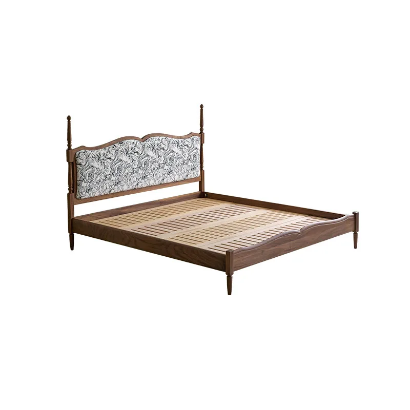 French retro solid wood bed black walnut 1.8 meters soft bag  fabric garden 1.5 double bed