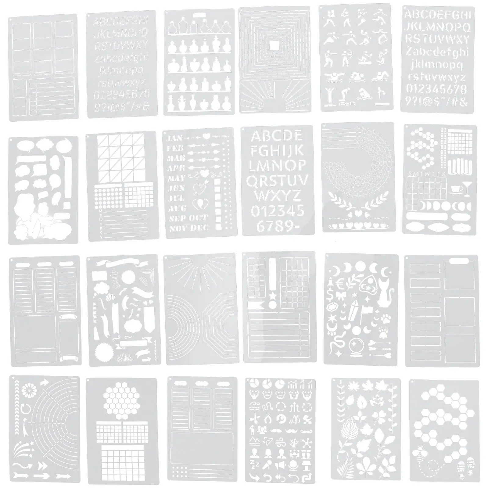 

24Pcs Journal Stencils Premium Plastic DIY Painting Templates for Crafts Planner Supplies Decorative Multi-Function Art