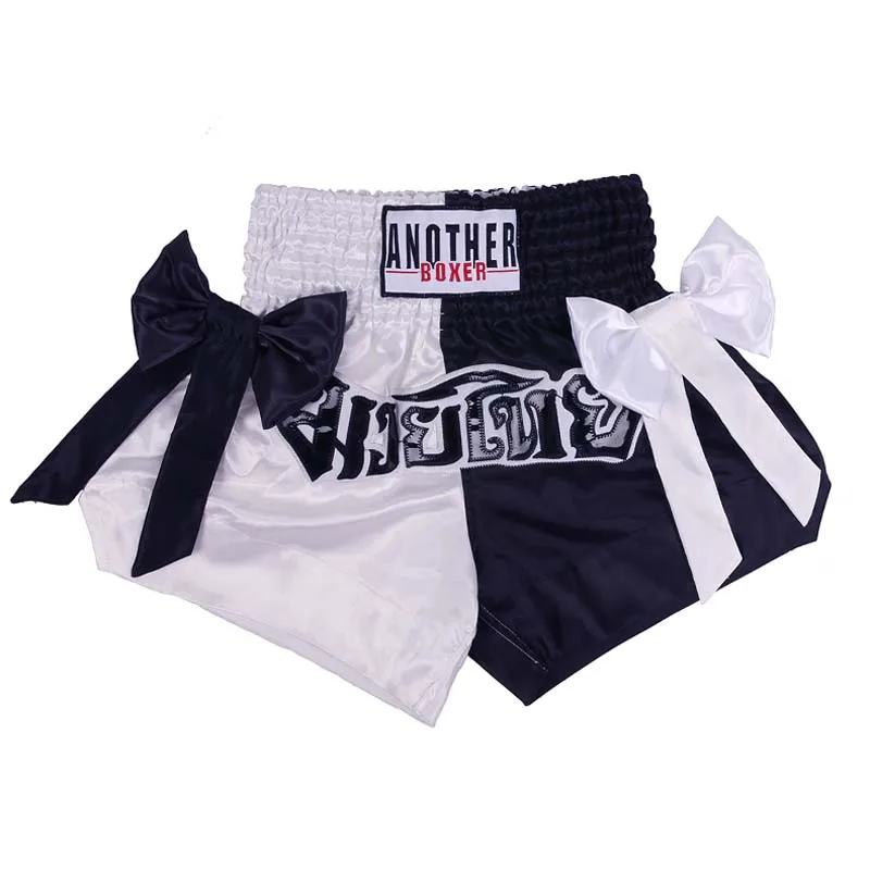 Adult Men Women Kids Fight Combat Muay Thai Boxing Shorts Training Professional Thai Trunks Bowtie Embroidered Short Boxe XS-3XL